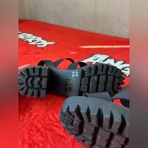 Madden Girl Londen Platform Sandals Sz 9M Block Heel Black Elastic Ankle Strap - Picture 6 of 6